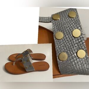Hammitt Thong sandals silvery Gray with gold color metal dot accents women 9